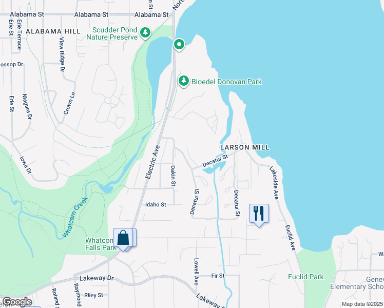 map of restaurants, bars, coffee shops, grocery stores, and more near 3907 Flynn Street in Bellingham