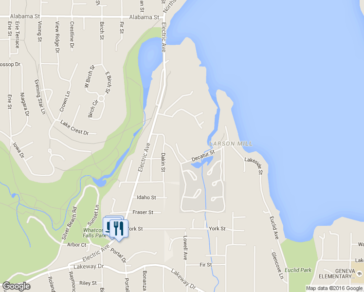 map of restaurants, bars, coffee shops, grocery stores, and more near 3907 Flynn Street in Bellingham