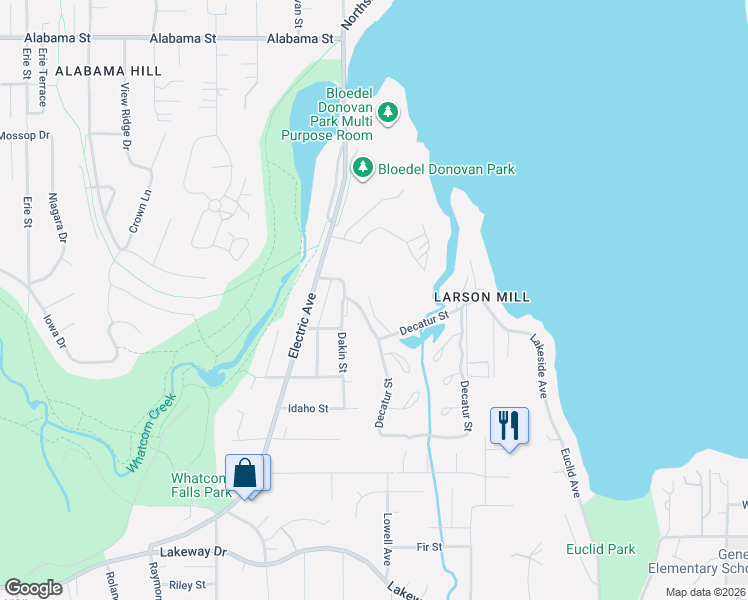 map of restaurants, bars, coffee shops, grocery stores, and more near 3907 Flynn Street in Bellingham