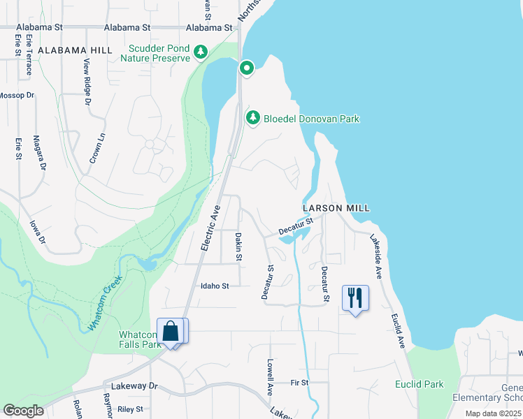 map of restaurants, bars, coffee shops, grocery stores, and more near 3907 Flynn Street in Bellingham