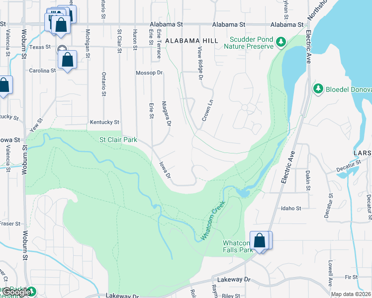 map of restaurants, bars, coffee shops, grocery stores, and more near 1947 Rhododendron Way in Bellingham