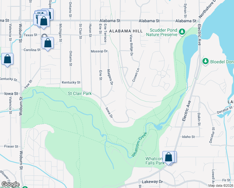 map of restaurants, bars, coffee shops, grocery stores, and more near 1947 Rhododendron Way in Bellingham