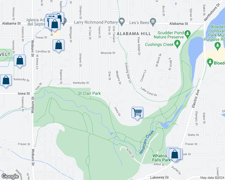 map of restaurants, bars, coffee shops, grocery stores, and more near 2012 Erie Street in Bellingham