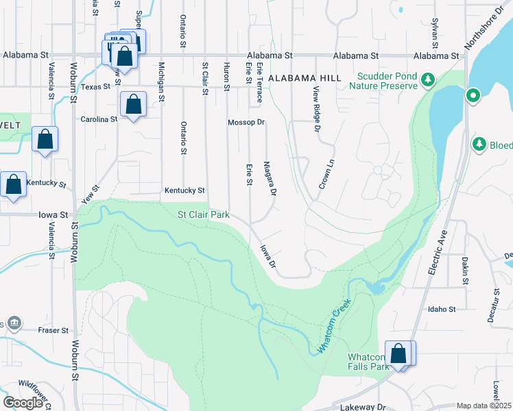 map of restaurants, bars, coffee shops, grocery stores, and more near 2027 Erie Street in Bellingham