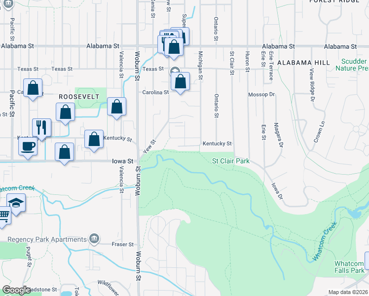 map of restaurants, bars, coffee shops, grocery stores, and more near 2514 Kentucky Street in Bellingham