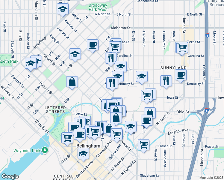 map of restaurants, bars, coffee shops, grocery stores, and more near 2019 Cornwall Avenue in Bellingham
