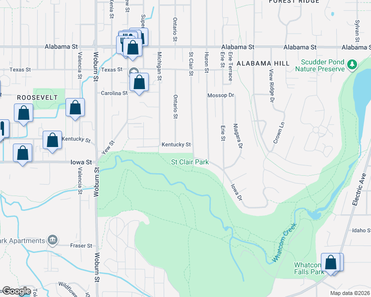 map of restaurants, bars, coffee shops, grocery stores, and more near 2707 Kentucky Street in Bellingham