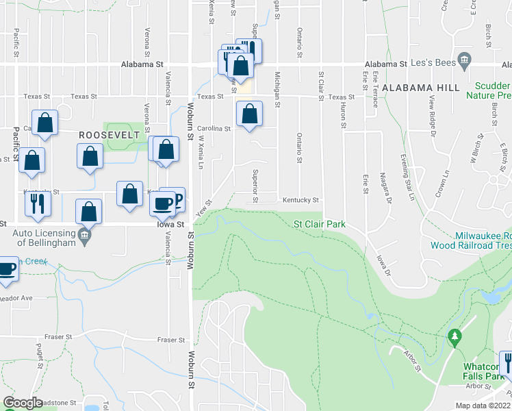 map of restaurants, bars, coffee shops, grocery stores, and more near 2514 Kentucky Street in Bellingham