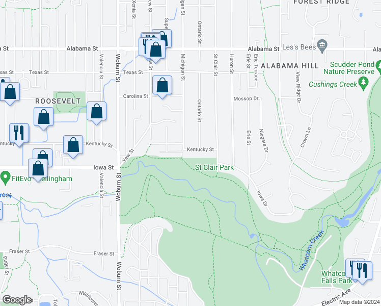 map of restaurants, bars, coffee shops, grocery stores, and more near 2612 Kentucky Street in Bellingham