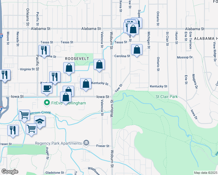 map of restaurants, bars, coffee shops, grocery stores, and more near 2110 Kentucky Street in Bellingham