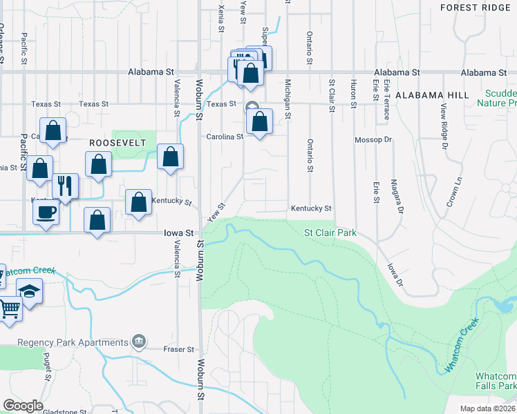 map of restaurants, bars, coffee shops, grocery stores, and more near 2408 Kentucky Street in Bellingham