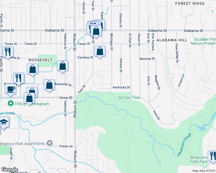map of restaurants, bars, coffee shops, grocery stores, and more near 2514 Kentucky Street in Bellingham