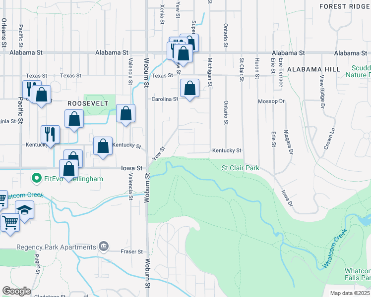 map of restaurants, bars, coffee shops, grocery stores, and more near 2408 Kentucky Street in Bellingham