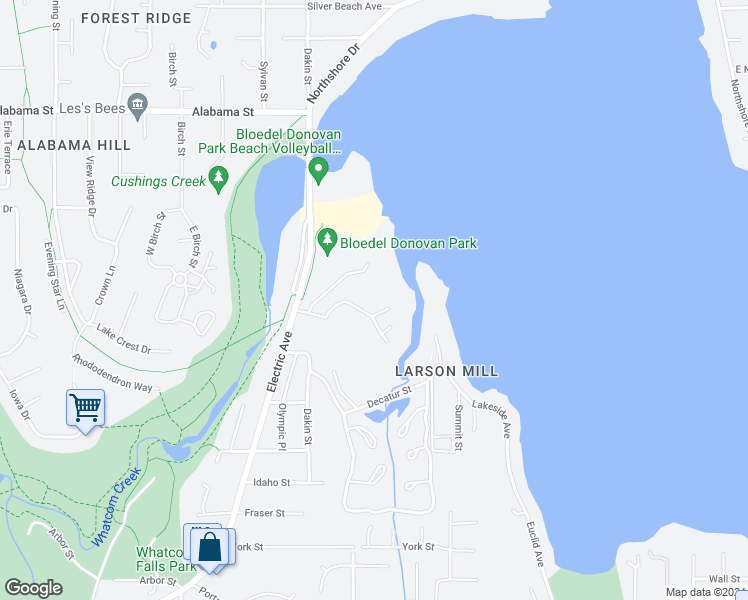 map of restaurants, bars, coffee shops, grocery stores, and more near 2100 Electric Avenue in Bellingham