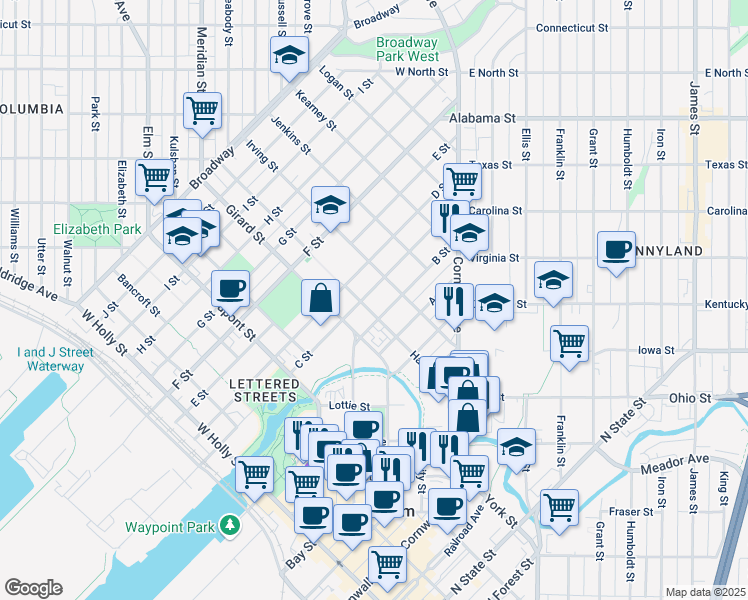 map of restaurants, bars, coffee shops, grocery stores, and more near 2106 B Street in Bellingham