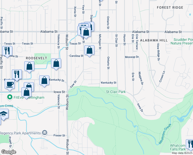 map of restaurants, bars, coffee shops, grocery stores, and more near 2514 Kentucky Street in Bellingham