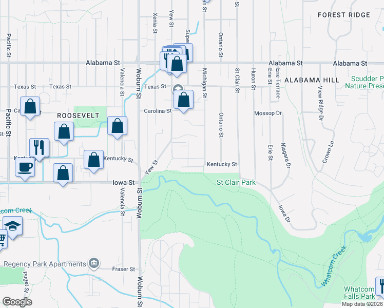 map of restaurants, bars, coffee shops, grocery stores, and more near 2514 Kentucky Street in Bellingham