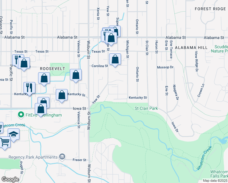 map of restaurants, bars, coffee shops, grocery stores, and more near 2408 Kentucky Street in Bellingham