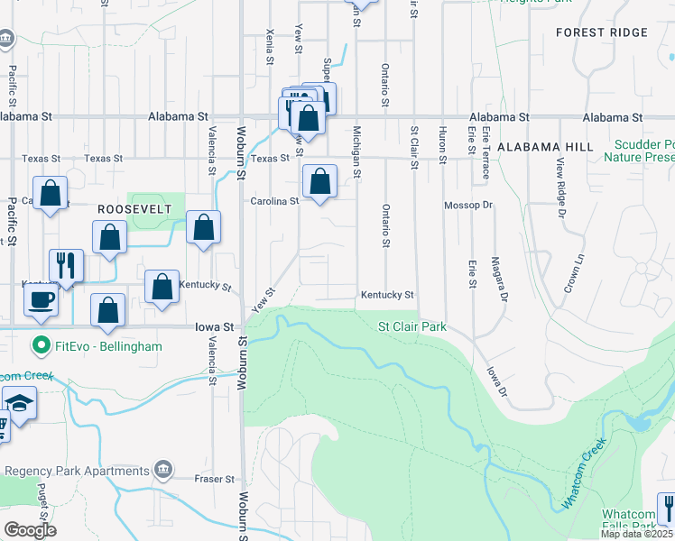 map of restaurants, bars, coffee shops, grocery stores, and more near 2514 Kentucky Street in Bellingham