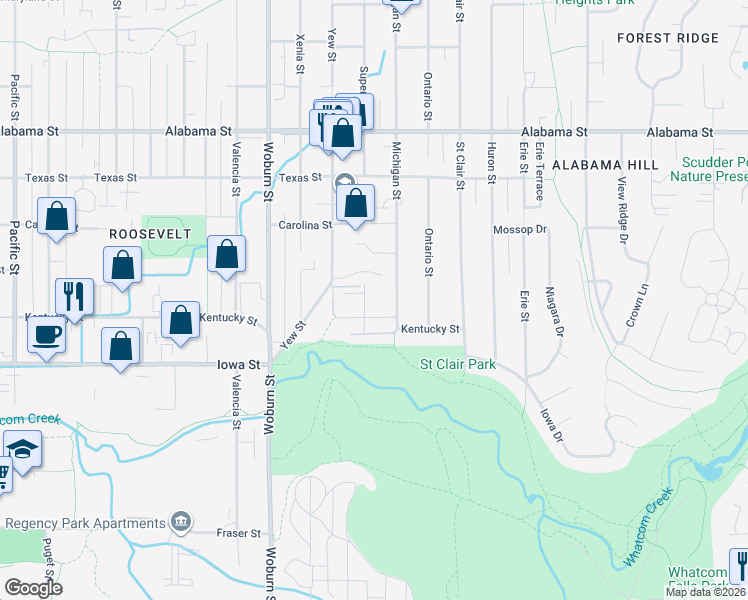 map of restaurants, bars, coffee shops, grocery stores, and more near 2514 Kentucky Street in Bellingham
