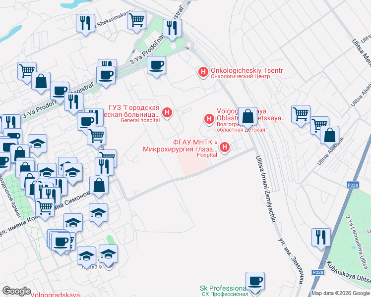 map of restaurants, bars, coffee shops, grocery stores, and more near in Volgograd