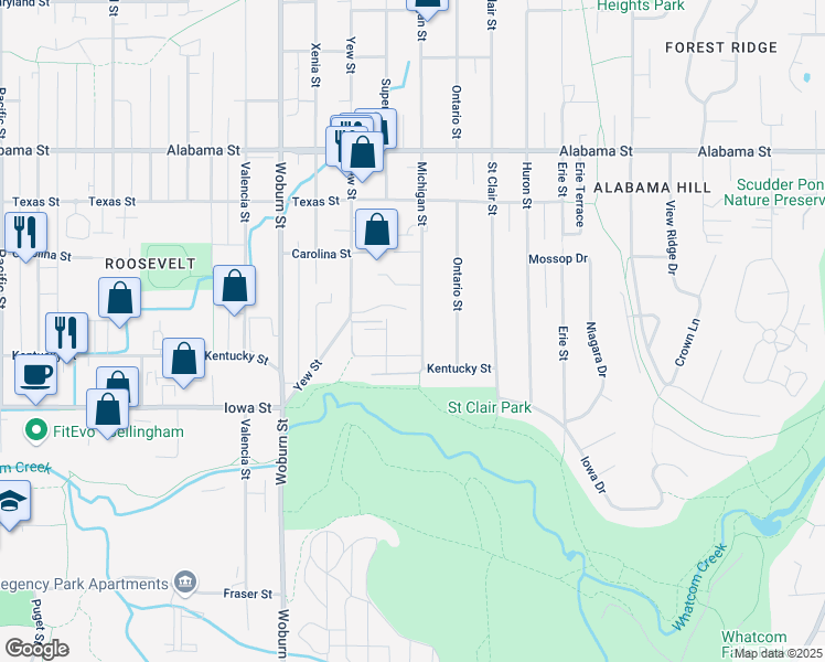 map of restaurants, bars, coffee shops, grocery stores, and more near 2127 Michigan Street in Bellingham