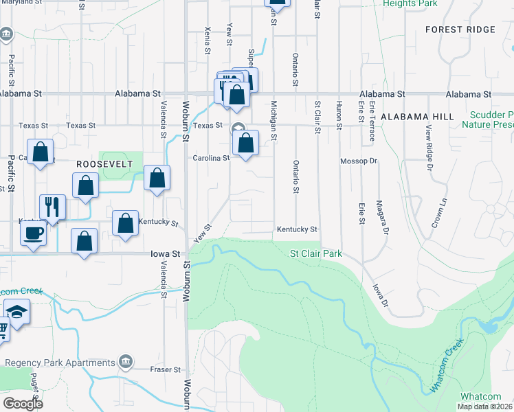 map of restaurants, bars, coffee shops, grocery stores, and more near 2124 Superior Street in Bellingham