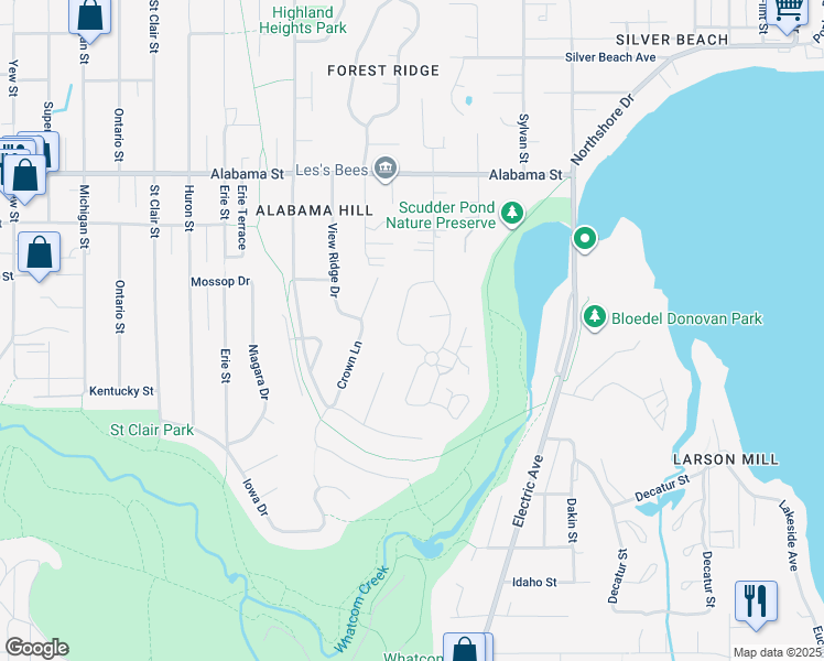map of restaurants, bars, coffee shops, grocery stores, and more near 2206 West Birch Street in Bellingham