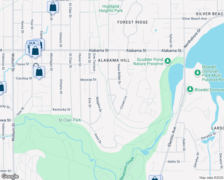 map of restaurants, bars, coffee shops, grocery stores, and more near 2204 Vining Street in Bellingham