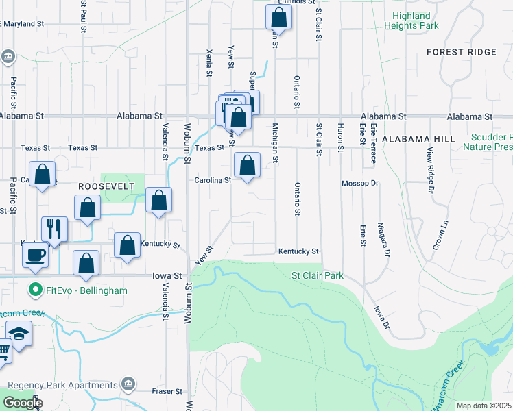 map of restaurants, bars, coffee shops, grocery stores, and more near 2127 Michigan Street in Bellingham