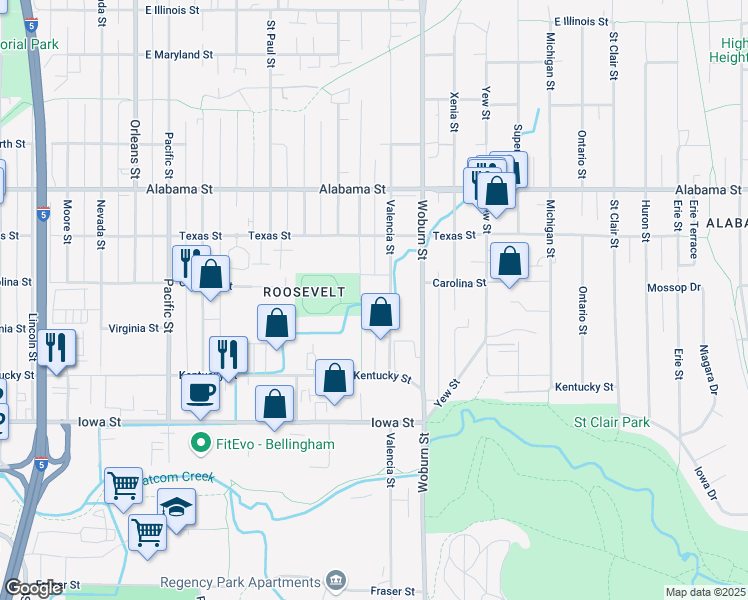 map of restaurants, bars, coffee shops, grocery stores, and more near 2244 Verona Street in Bellingham