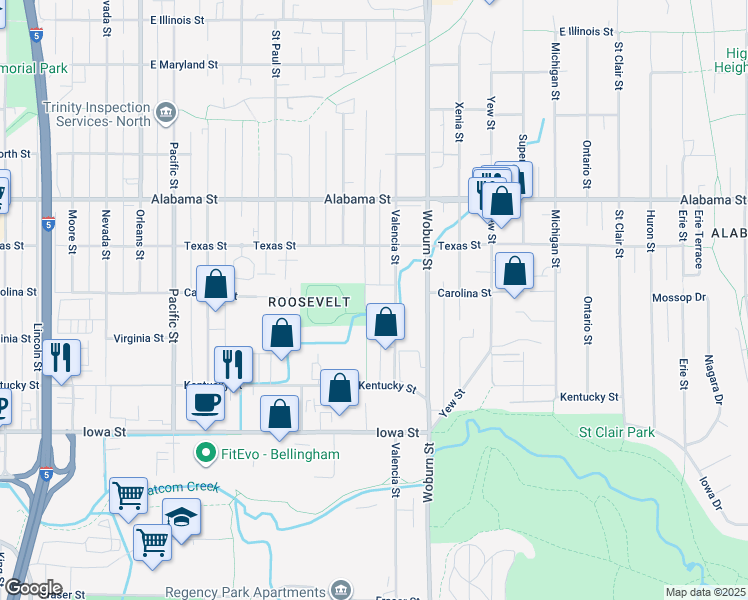 map of restaurants, bars, coffee shops, grocery stores, and more near 2232 Verona Street in Bellingham