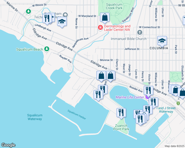 map of restaurants, bars, coffee shops, grocery stores, and more near 2658 Roeder Avenue in Bellingham