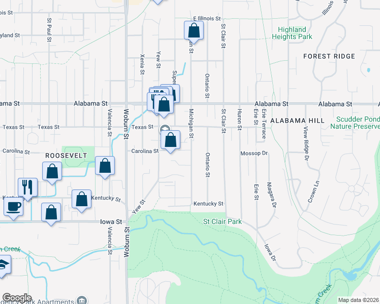 map of restaurants, bars, coffee shops, grocery stores, and more near 2237 Michigan Street in Bellingham