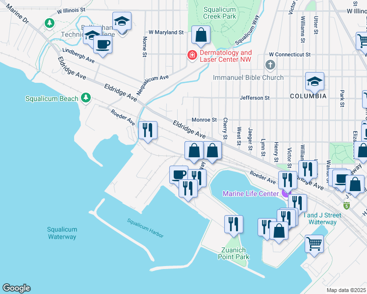 map of restaurants, bars, coffee shops, grocery stores, and more near 2658 Roeder Avenue in Bellingham