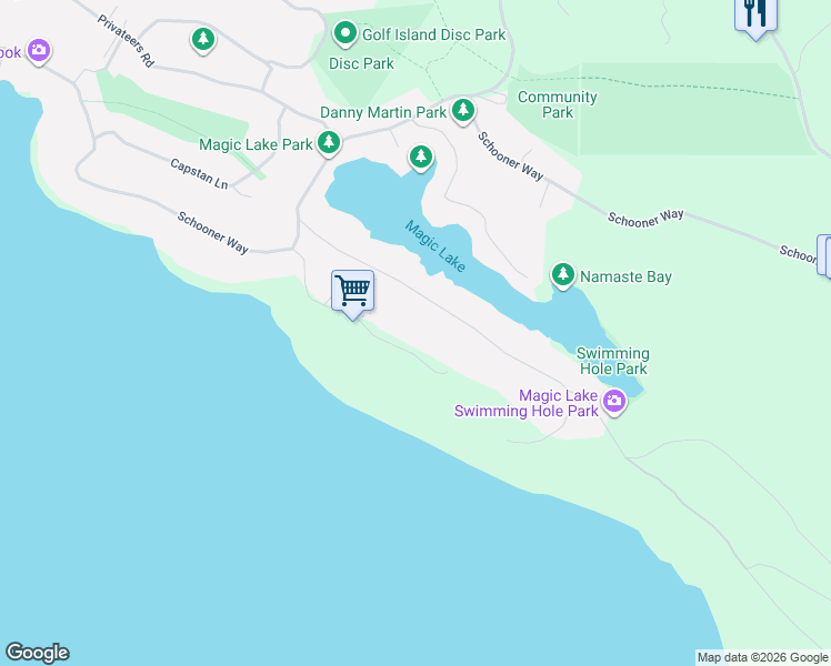 map of restaurants, bars, coffee shops, grocery stores, and more near 3839 Pirates Road in Pender Island