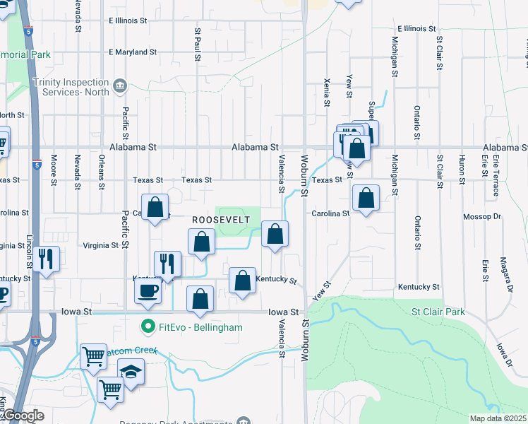 map of restaurants, bars, coffee shops, grocery stores, and more near 2244 Verona Street in Bellingham