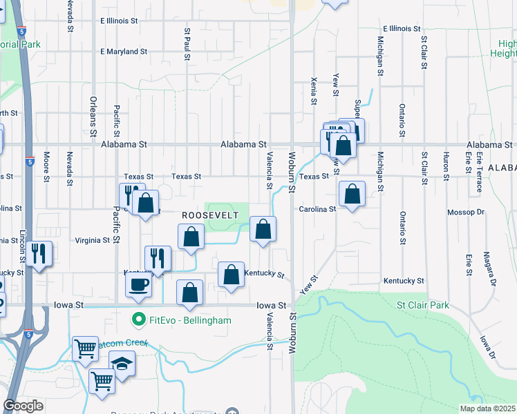 map of restaurants, bars, coffee shops, grocery stores, and more near 2244 Verona Street in Bellingham