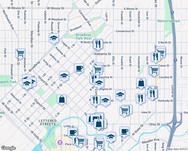 map of restaurants, bars, coffee shops, grocery stores, and more near 2300 Cornwall Avenue in Bellingham
