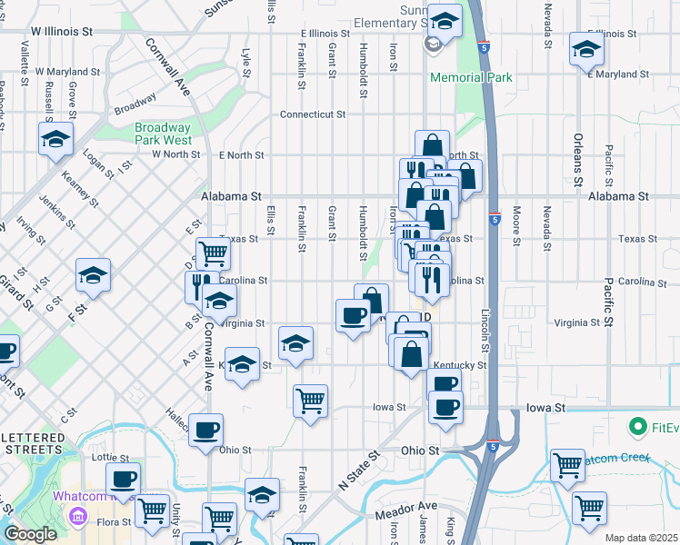 map of restaurants, bars, coffee shops, grocery stores, and more near 501 Carolina Street in Bellingham