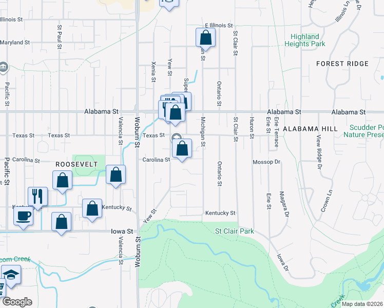 map of restaurants, bars, coffee shops, grocery stores, and more near 2243 Michigan Street in Bellingham