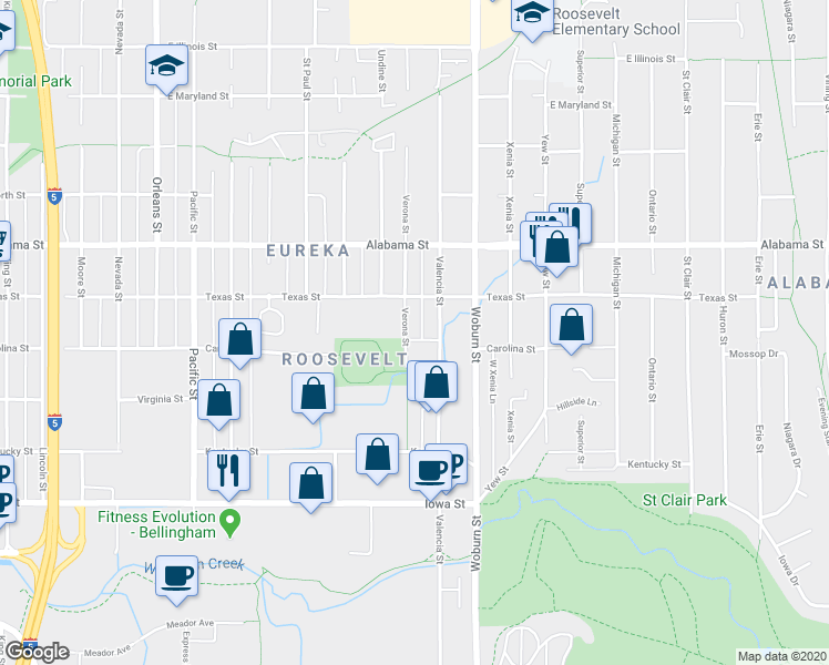 map of restaurants, bars, coffee shops, grocery stores, and more near 2244 Verona Street in Bellingham