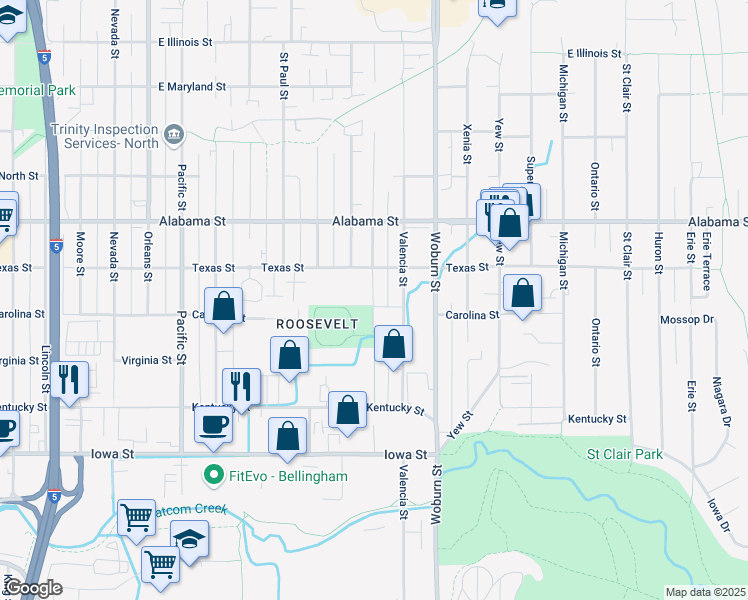 map of restaurants, bars, coffee shops, grocery stores, and more near 2244 Verona Street in Bellingham