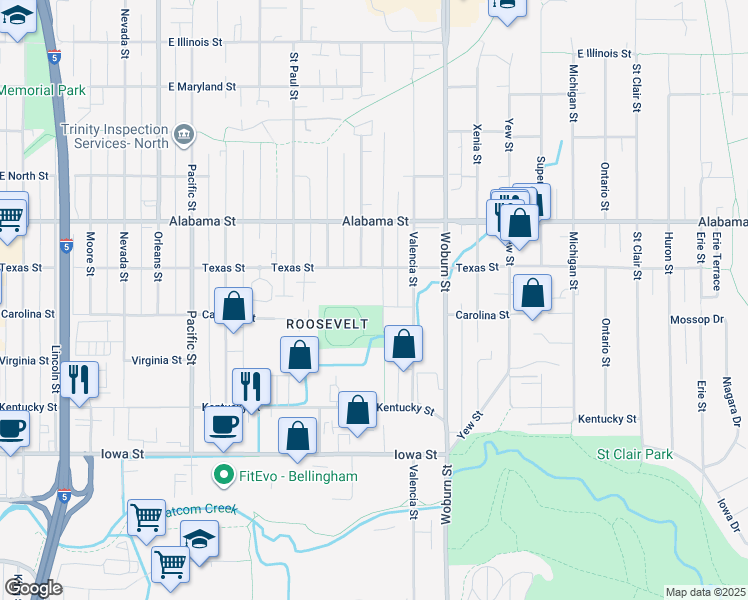 map of restaurants, bars, coffee shops, grocery stores, and more near 2244 Verona Street in Bellingham