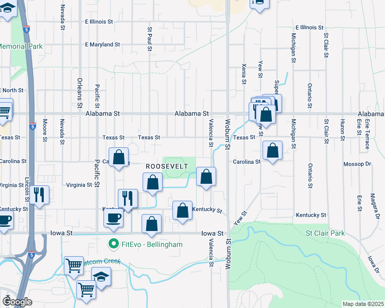 map of restaurants, bars, coffee shops, grocery stores, and more near 2244 Verona Street in Bellingham