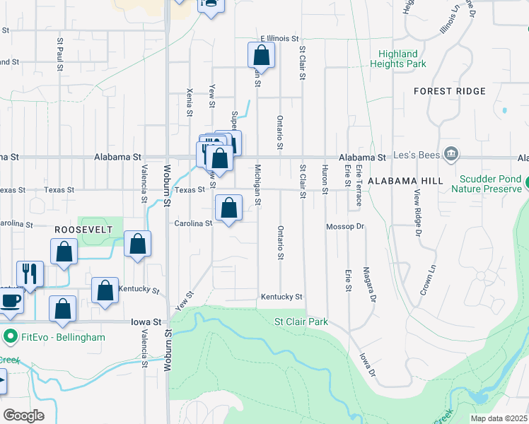 map of restaurants, bars, coffee shops, grocery stores, and more near 2219 Ontario Street in Bellingham