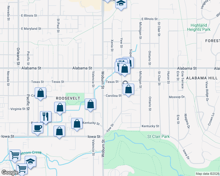 map of restaurants, bars, coffee shops, grocery stores, and more near 2300 Woburn Street in Bellingham