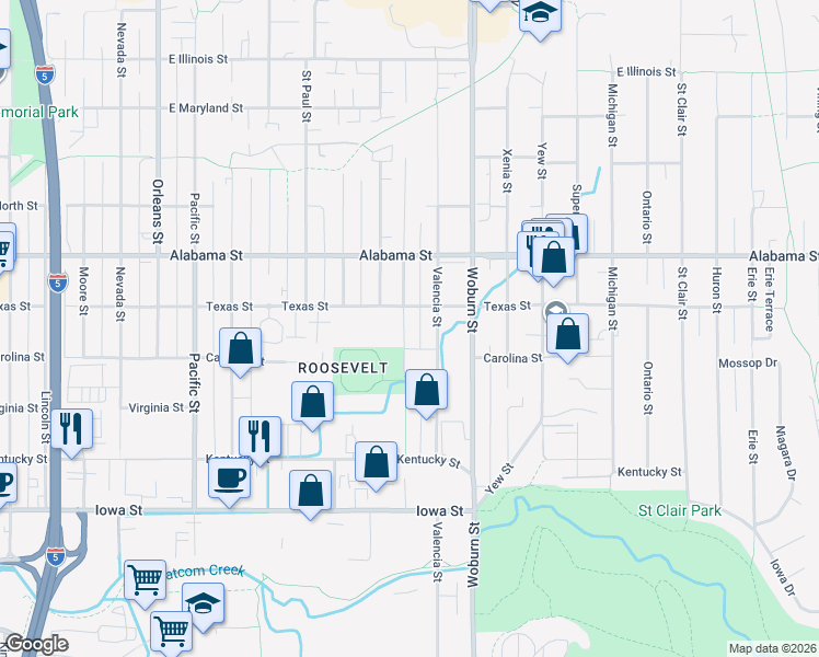 map of restaurants, bars, coffee shops, grocery stores, and more near 2320 Verona Street in Bellingham