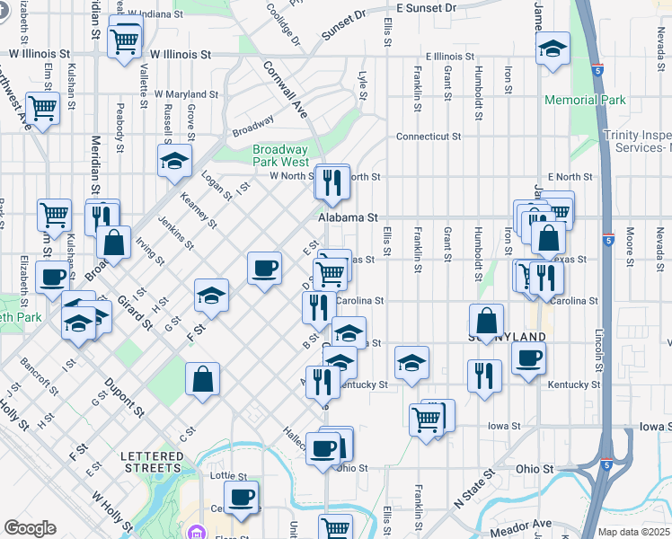 map of restaurants, bars, coffee shops, grocery stores, and more near 2408 Cornwall Avenue in Bellingham