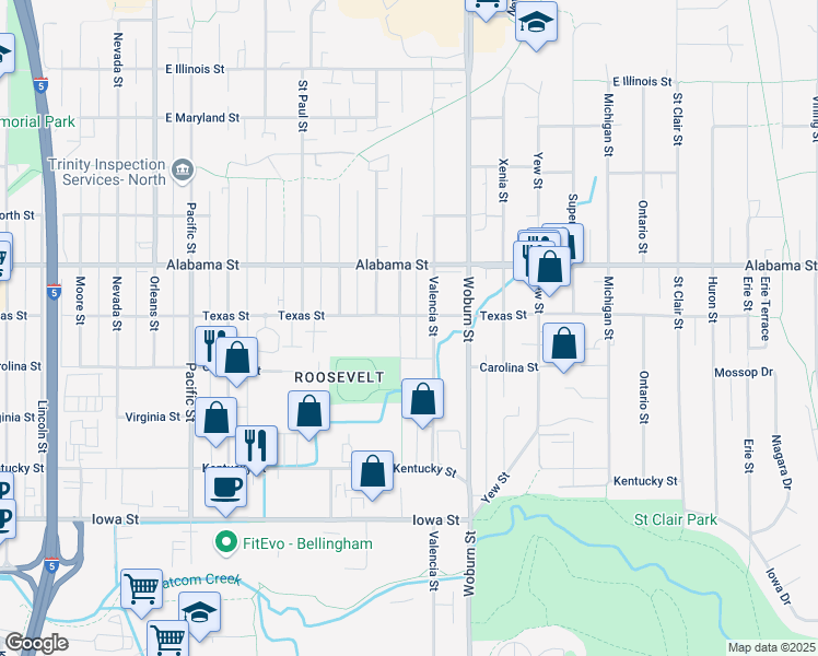 map of restaurants, bars, coffee shops, grocery stores, and more near 2401 Verona Street in Bellingham